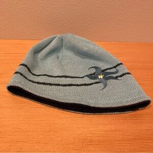 PATAGONIA Wool Blend‎ Knit Beanie Hat One Size Blue Flower Detail EUC